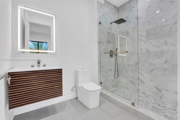 Bathroom, Glass Shower, Interior, Marble Walls