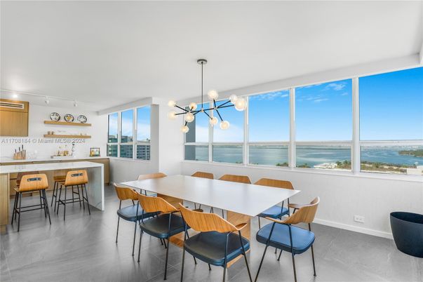 Dining room, Interior, Pendant Lights, Water