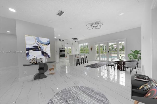 Dining room, Interior, Kitchen, Marble, Recessed Lighting, Stainless Steel Appliances