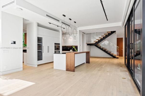 Interior, Kitchen, Pendant Lights, Stainless Steel Appliances, Wood Texture Flooring
