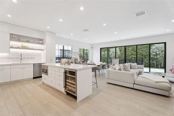 Dining room, Interior, Kitchen, Living room, Recessed Lighting, Wood Texture Flooring