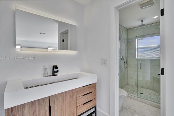 Bathroom, Glass Shower, Interior, Marble, Marble Walls, Recessed Lighting