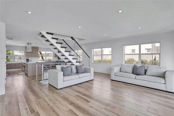 Interior, Kitchen, Living room, Recessed Lighting, Wood Texture Flooring