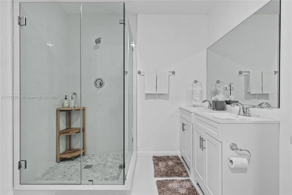Bathroom, Dual Sink Vanities, Glass Shower, Interior