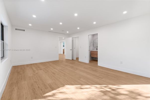 Bathroom, Empty room, Interior, Recessed Lighting, Wood Texture Flooring