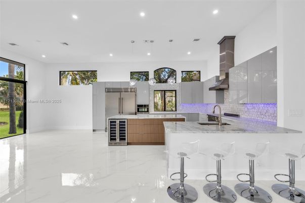 Interior, Kitchen, Marble, Pendant Lights, Recessed Lighting, Stainless Steel Appliances