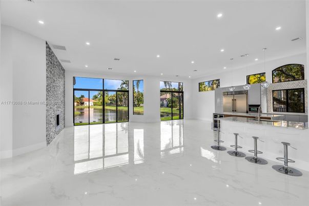 Interior, Kitchen, Marble, Pendant Lights, Recessed Lighting, Stainless Steel Appliances