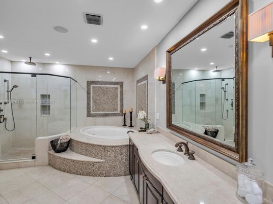 Bathroom, Dual Sink Vanities, Glass Shower, Interior, Recessed Lighting