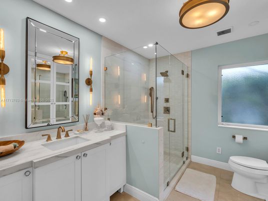 Bathroom, Dual Sink Vanities, Glass Shower, Interior, Recessed Lighting