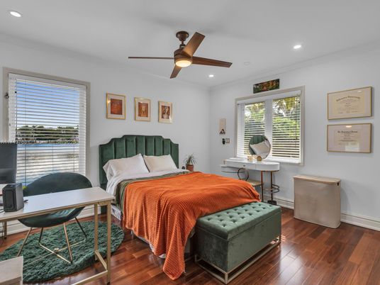 Bedroom, Home Office, Interior, Recessed Lighting, Wood Texture Flooring