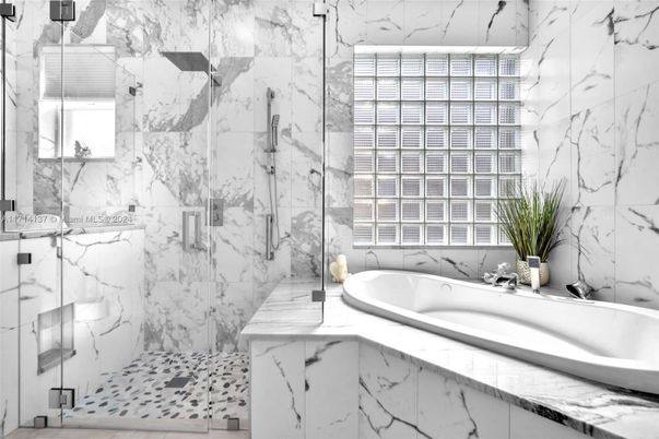 Bathroom, Glass Shower, Interior, Marble Walls