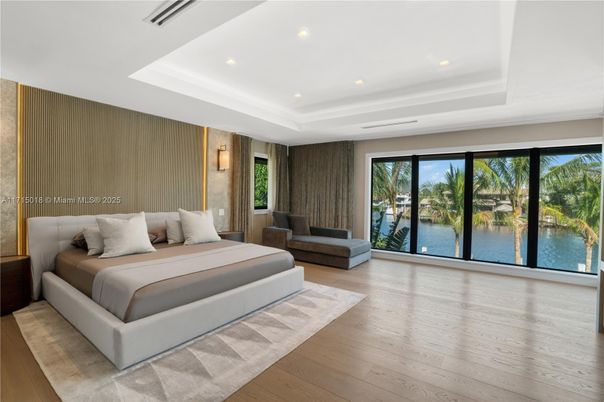 Bedroom, Interior, Recessed Lighting, Water, Wood Texture Flooring