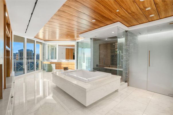 Bathroom, Glass Shower, Interior, Recessed Lighting, Wooden Ceilings