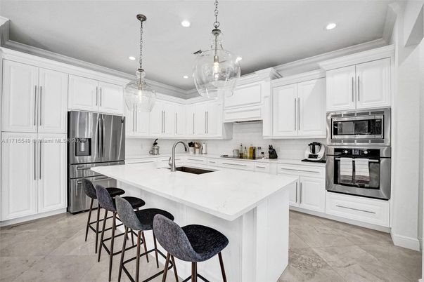 Interior, Kitchen, Pendant Lights, Recessed Lighting, Stainless Steel Appliances