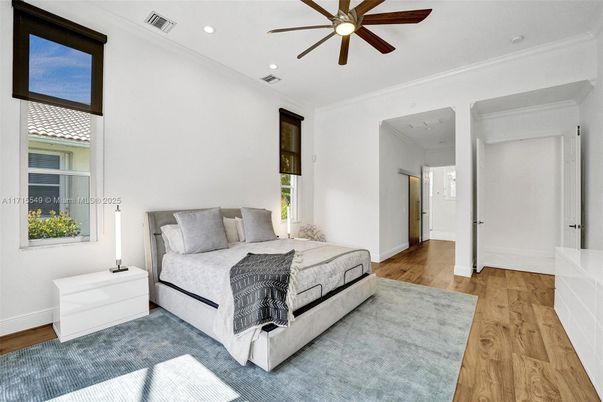 Bedroom, Interior, Recessed Lighting, Wood Texture Flooring
