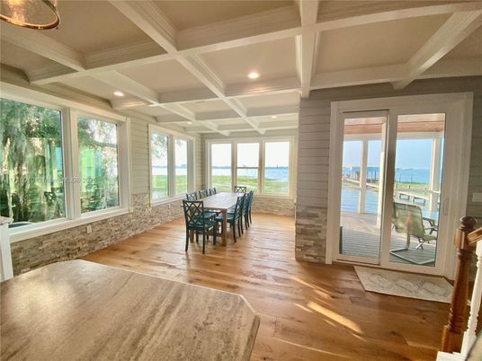 Dining room, Interior, Recessed Lighting, Water, Wood Texture Flooring
