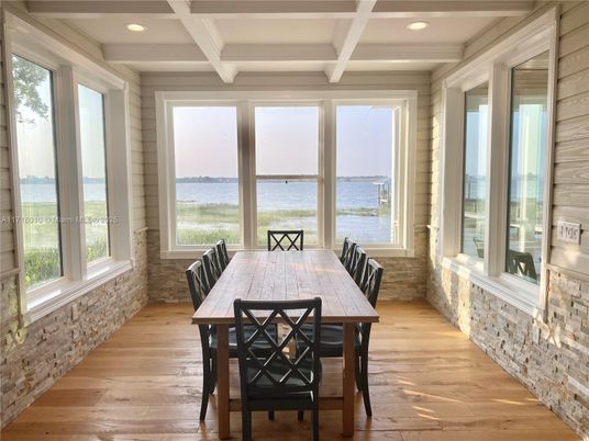 Dining room, Interior, Recessed Lighting, Water, Wood Texture Flooring