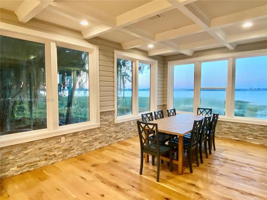 Dining room, Interior, Recessed Lighting, Water, Wood Texture Flooring