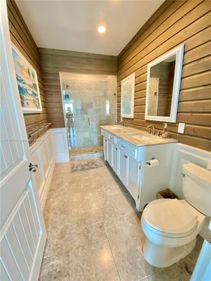 Bathroom, Glass Shower, Interior, Recessed Lighting, Wooden Walls