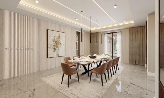 Dining room, Interior, Marble, Pendant Lights, Recessed Lighting