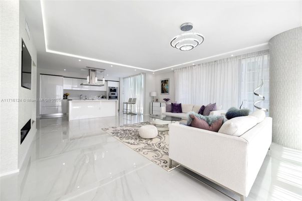 Interior, Kitchen, Living room, Marble, Recessed Lighting, Stainless Steel Appliances