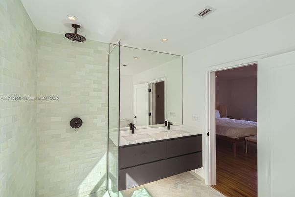 Bathroom, Bedroom, Glass Shower, Interior, Recessed Lighting, Wood Texture Flooring