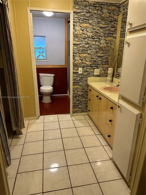 Bathroom, Interior, Stone Walls, Wood Texture Flooring