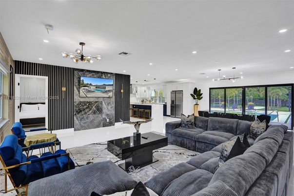 Fireplace, Interior, Kitchen, Living room, Pendant Lights, Recessed Lighting