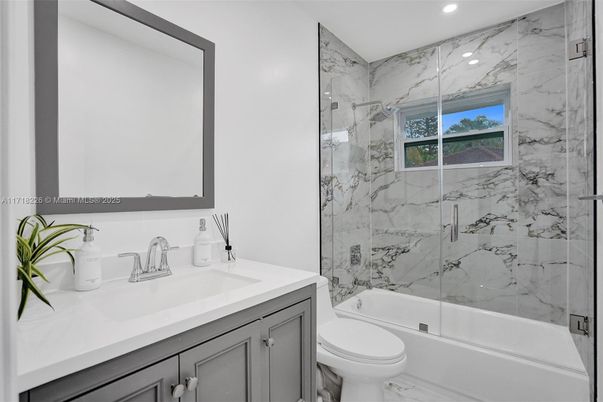 Bathroom, Glass Shower, Interior, Marble Walls, Recessed Lighting
