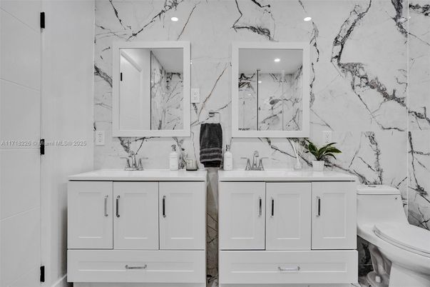 Bathroom, Dual Sink Vanities, Interior, Marble Walls