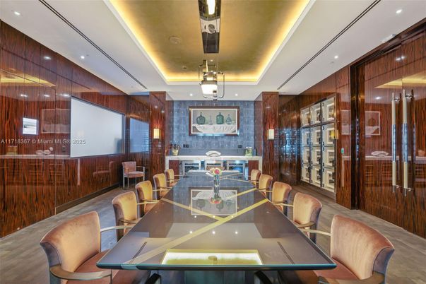 Dining room, Interior, Pendant Lights, Recessed Lighting, Wood Texture Flooring, Wooden Walls