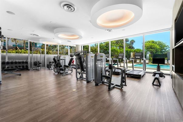 Fitness Equipment, Gym, Interior, Recessed Lighting, Wood Texture Flooring