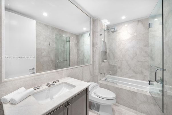 Bathroom, Glass Shower, Interior, Marble Walls, Recessed Lighting