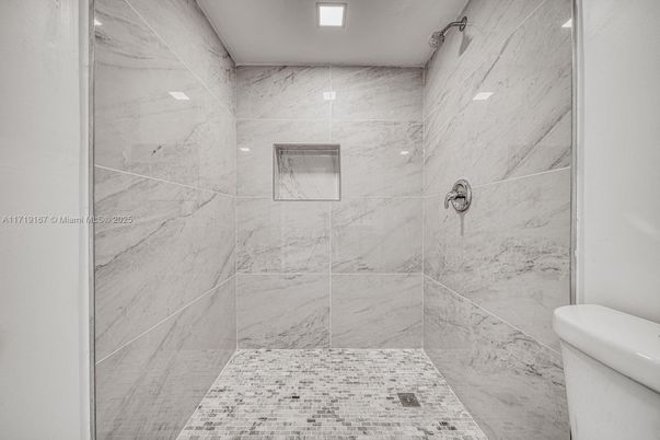 Bathroom, Interior, Marble Walls, Recessed Lighting