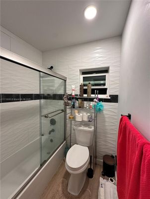 Bathroom, Glass Shower, Interior, Recessed Lighting, Wood Texture Flooring
