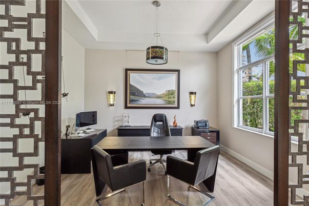 Home Office, Interior, Pendant Lights, Wood Texture Flooring