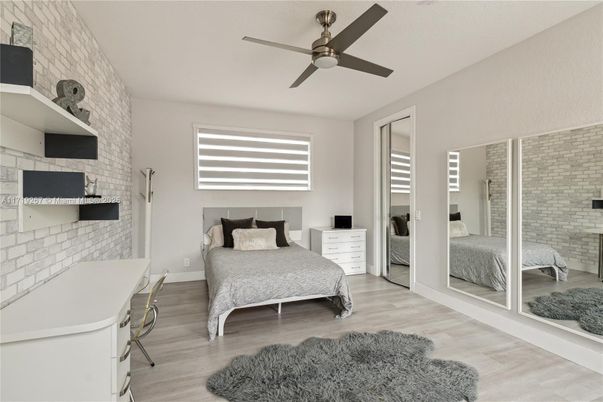 Bedroom, Interior, Stone Walls, Wood Texture Flooring