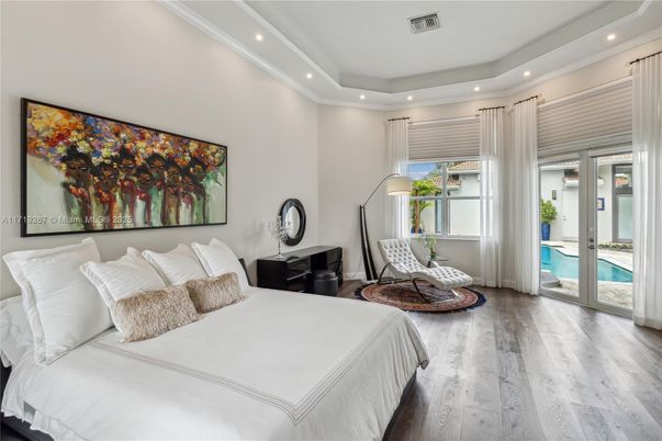 Bedroom, Interior, Recessed Lighting, Wood Texture Flooring