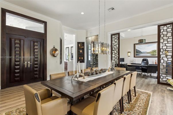 Chandelier, Dining room, Interior, Living room, Pendant Lights, Recessed Lighting, Wood Texture Flooring
