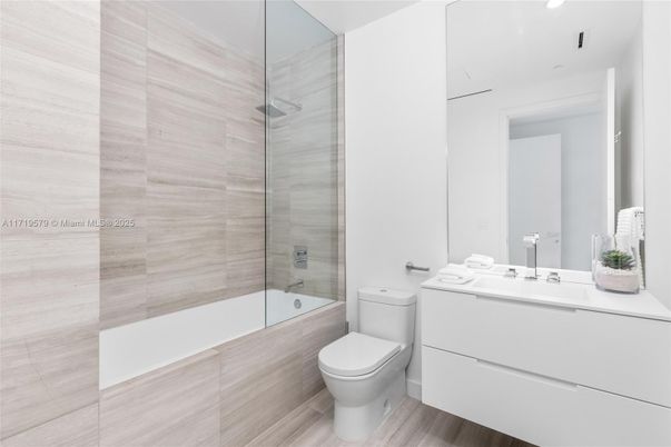 Bathroom, Glass Shower, Interior, Wood Texture Flooring