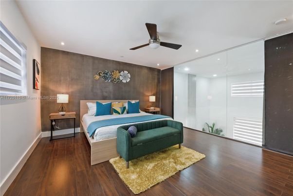 Bedroom, Interior, Recessed Lighting, Wood Texture Flooring