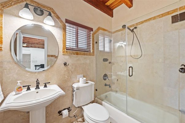 Bathroom, Glass Shower, Interior, Wooden Beams
