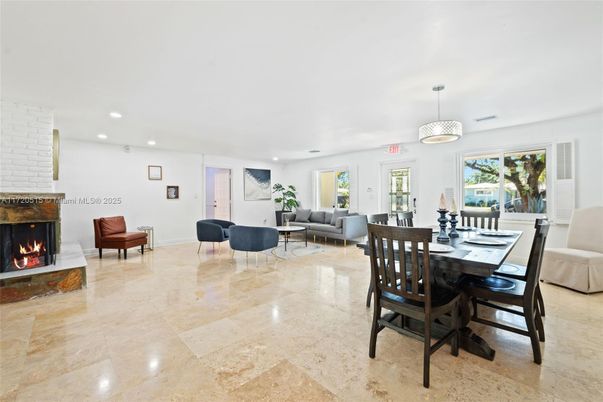 Dining room, Fireplace, Interior, Living room, Pendant Lights, Recessed Lighting
