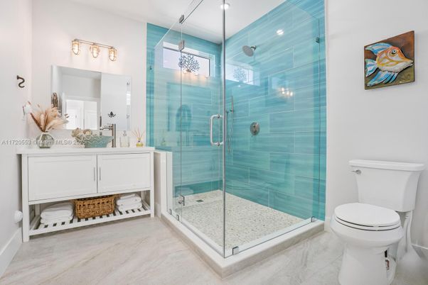 Bathroom, Glass Shower, Interior, Recessed Lighting
