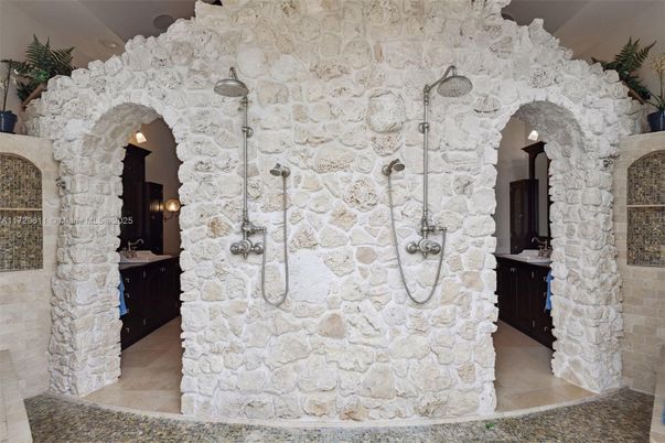 Bathroom, Glass Shower, Interior, Stone Walls