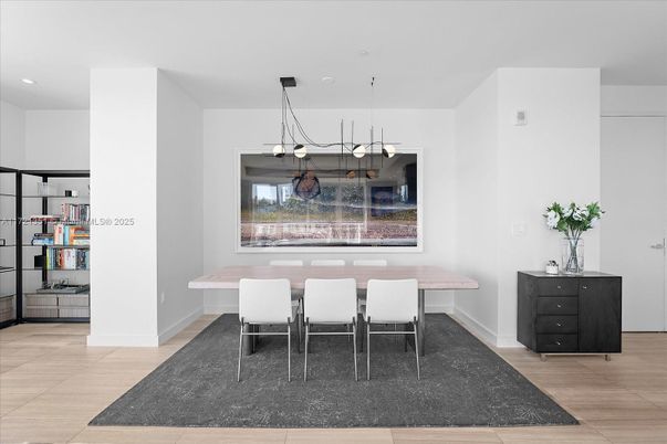 Dining room, Interior, Pendant Lights, Recessed Lighting, Wood Texture Flooring