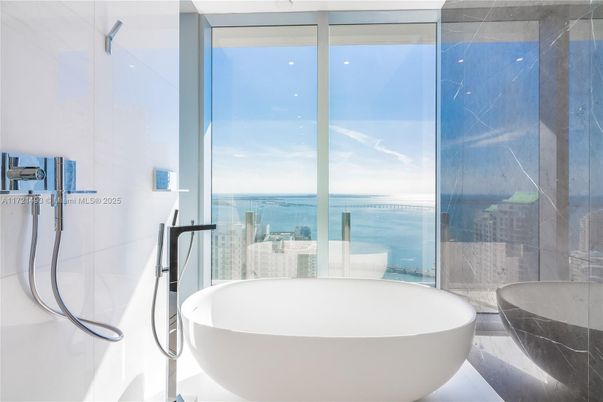 Bathroom, Free Standing Baths, Glass Shower, Interior, Marble Walls, Water