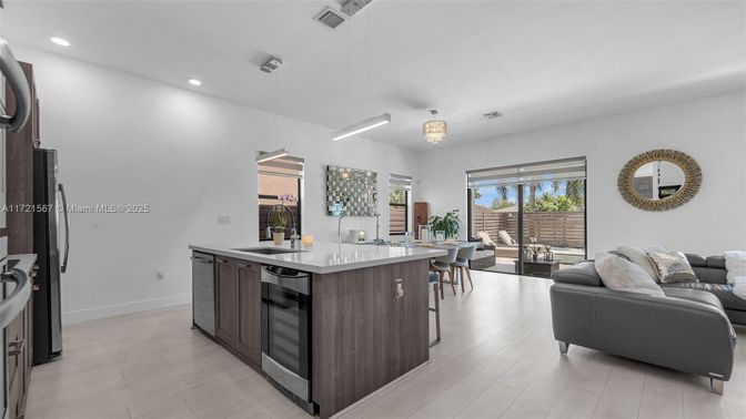 Dining room, Interior, Kitchen, Living room, Pendant Lights, Recessed Lighting, Wood Texture Flooring