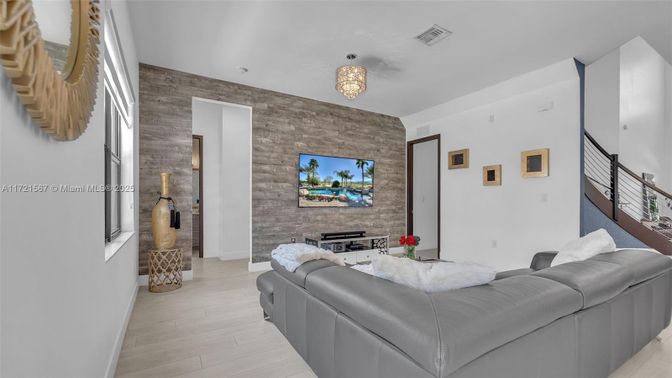 Chandelier, Interior, Living room, Stone Walls, Wood Texture Flooring