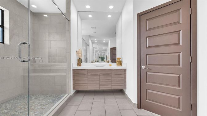 Bathroom, Dual Sink Vanities, Glass Shower, Interior, Recessed Lighting